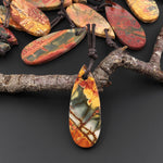 Hand Cut Natural Red Creek Jasper Smooth Flat Teardrop Pendant Aka Multicolor Picasso Jasper