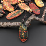 Hand Cut Natural Red Creek Jasper Smooth Flat Teardrop Pendant Aka Multicolor Picasso Jasper