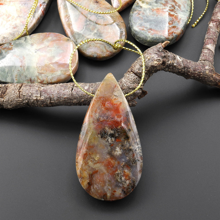 Real Genuine Natural Dinosaur Coprolite Dung Teardrop Pendant Side Drilled Gemstone from Utah
