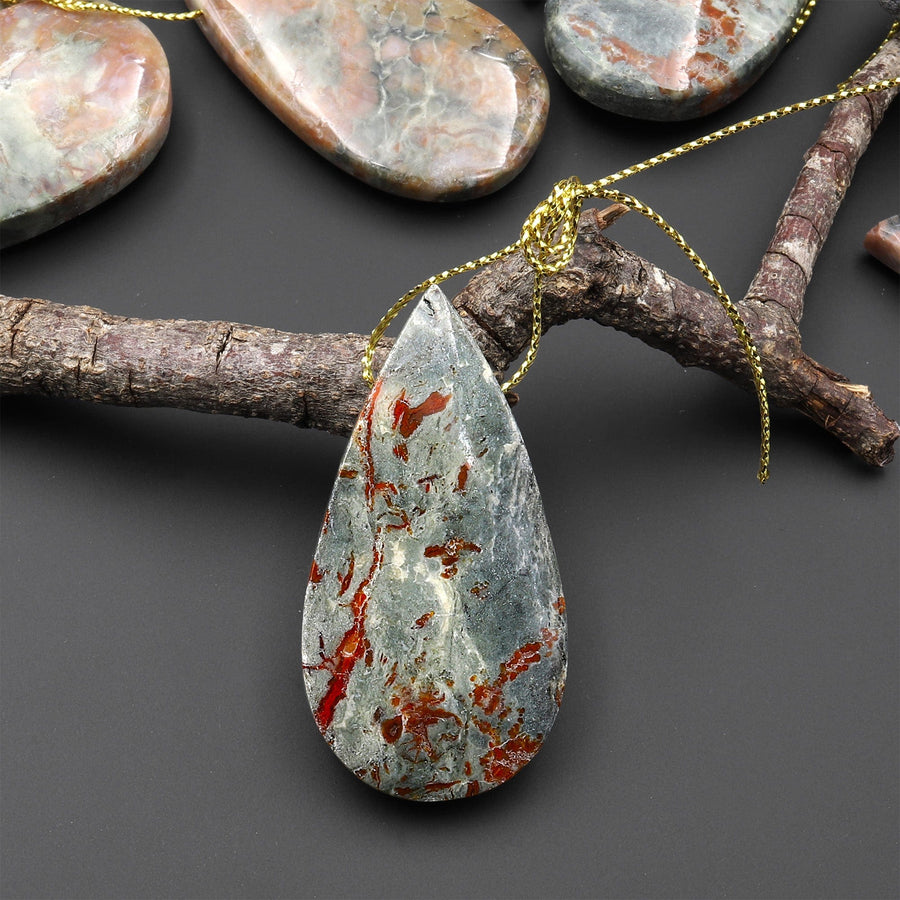 Real Genuine Natural Dinosaur Coprolite Dung Teardrop Pendant Side Drilled Gemstone from Utah