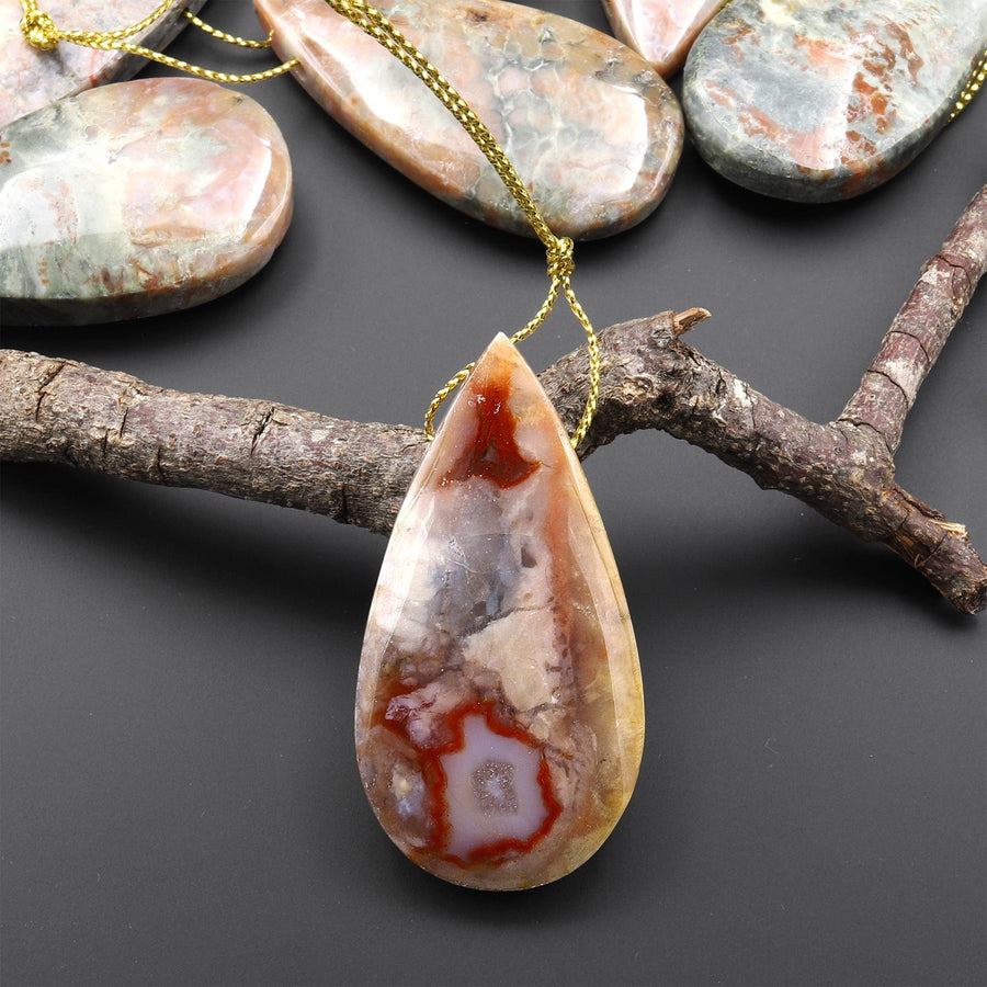 Real Genuine Natural Dinosaur Coprolite Dung Teardrop Pendant Side Drilled Gemstone from Utah