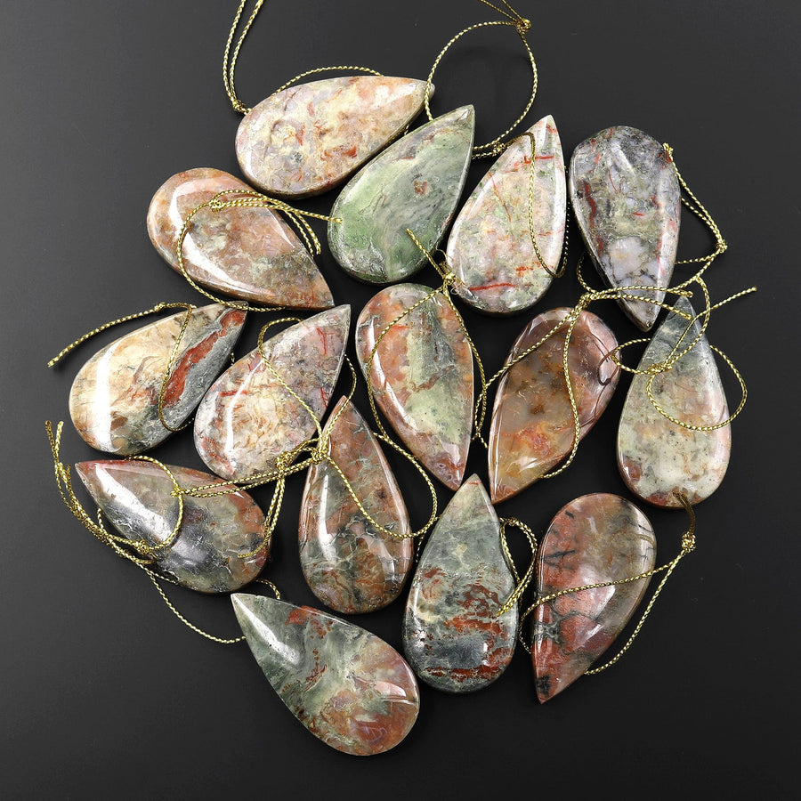 Real Genuine Natural Dinosaur Coprolite Dung Teardrop Pendant Side Drilled Gemstone from Utah