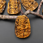 AAA Hand Carved Natural Tiger's Eye Flying Dragon Pendant Gemstone Focal Bead