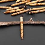 Natural Picture Jasper Thin Long Spike Top Side Drilled Pendant - Earth Tone Wands of Grounding Energy