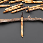 Natural Picture Jasper Thin Long Spike Top Side Drilled Pendant - Earth Tone Wands of Grounding Energy