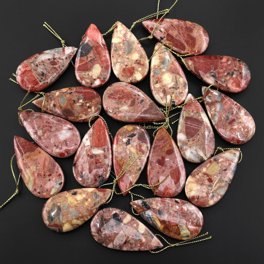 Natural Australian Chert Breccia Teardrop Side Drilled Pendant Focal Bead