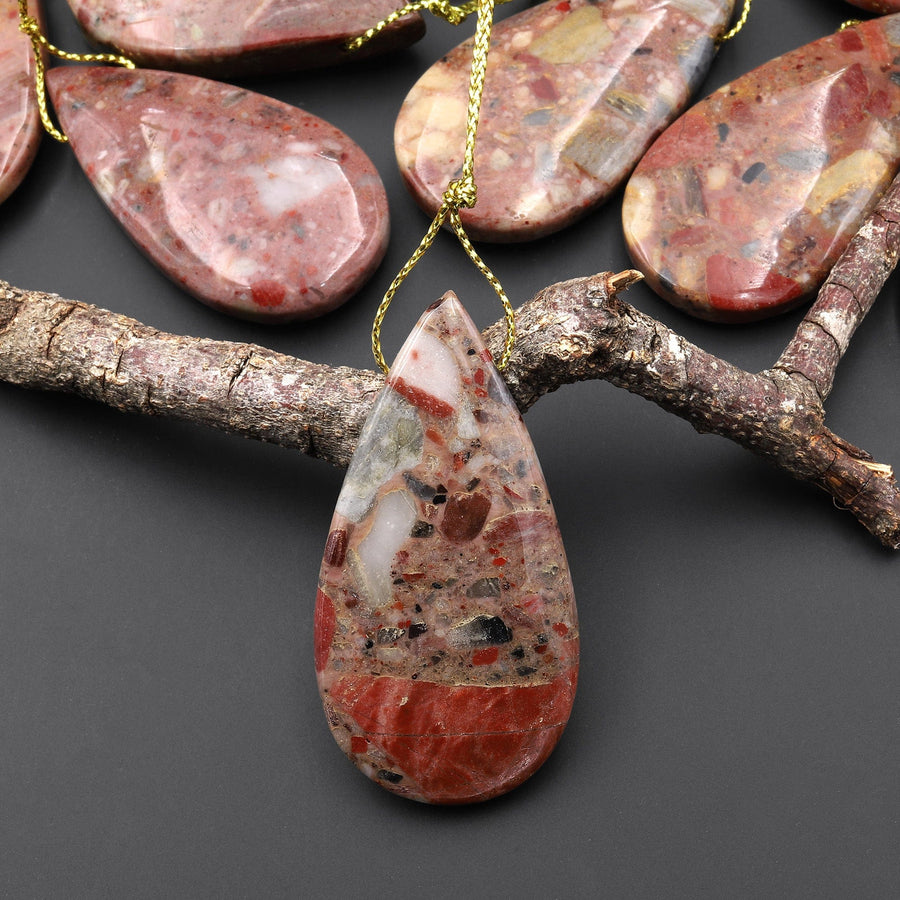 Natural Australian Chert Breccia Teardrop Side Drilled Pendant Focal Bead