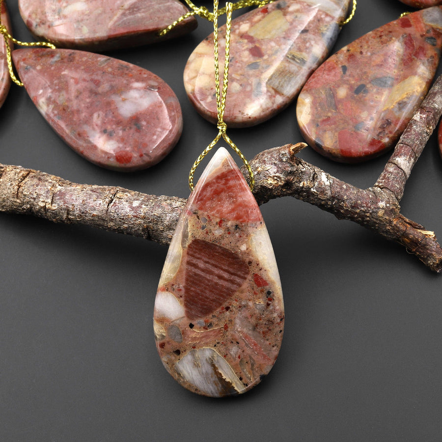 Natural Australian Chert Breccia Teardrop Side Drilled Pendant Focal Bead