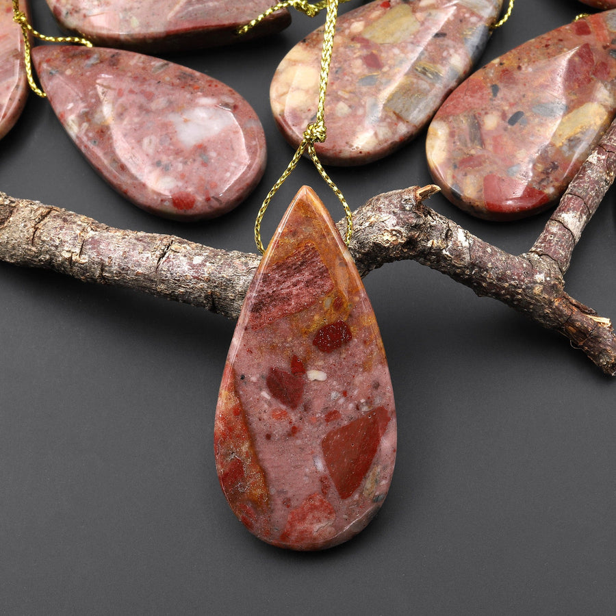 Natural Australian Chert Breccia Teardrop Side Drilled Pendant Focal Bead
