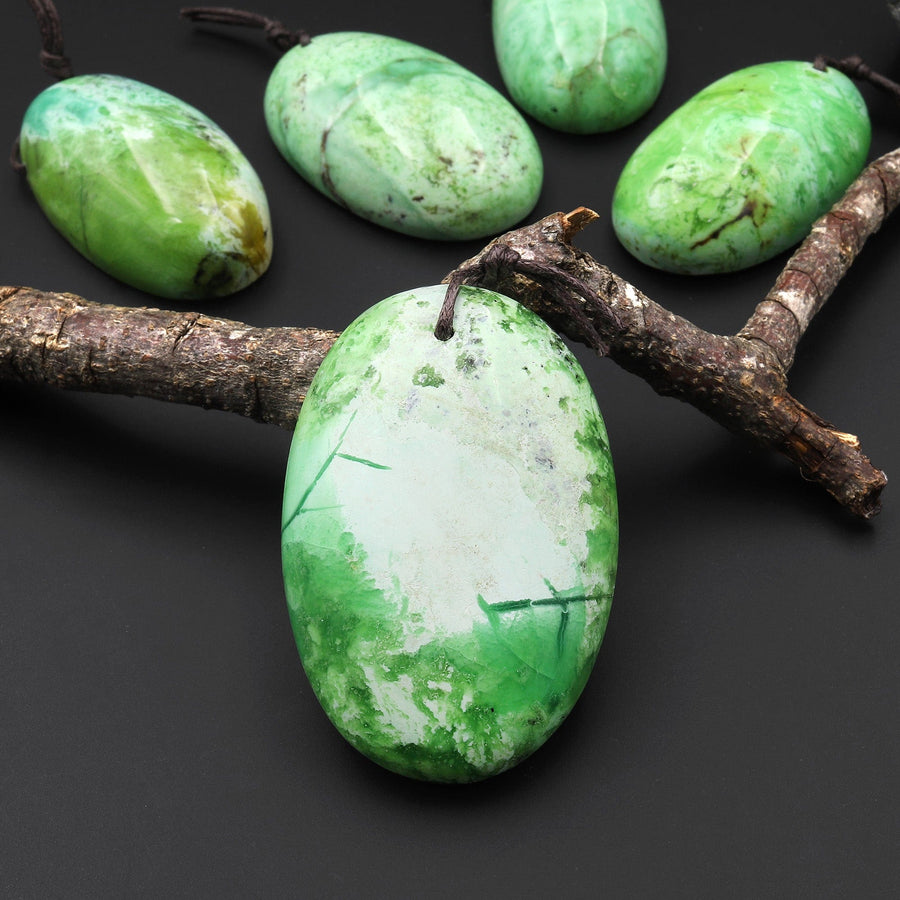 Natural Nevada Apple Green Variscite Long Oval Pendant Gemstone A1