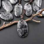 Natural Black Tourmaline Rutilated Quartz Smooth Oval Pendant