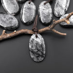 Natural Black Tourmaline Rutilated Quartz Smooth Oval Pendant