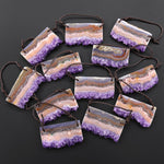 2 Hole Pendant Natural Peach Orange Purple Amethyst Stalactite Druzy Pendant Drilled Flat Slice Long Rectangle
