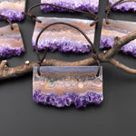 2 Hole Pendant Natural Peach Orange Purple Amethyst Stalactite Druzy Pendant Drilled Flat Slice Long Rectangle