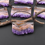 2 Hole Pendant Natural Peach Orange Purple Amethyst Stalactite Druzy Pendant Drilled Flat Slice Long Rectangle