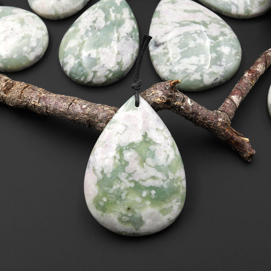 Natural Peace Jasper Teardrop Pendant Soft Green Violet Pink Purple Colors