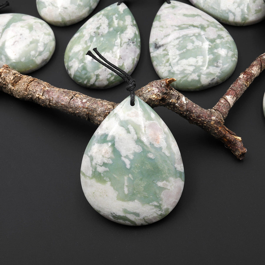 Natural Peace Jasper Teardrop Pendant Soft Green Violet Pink Purple Colors