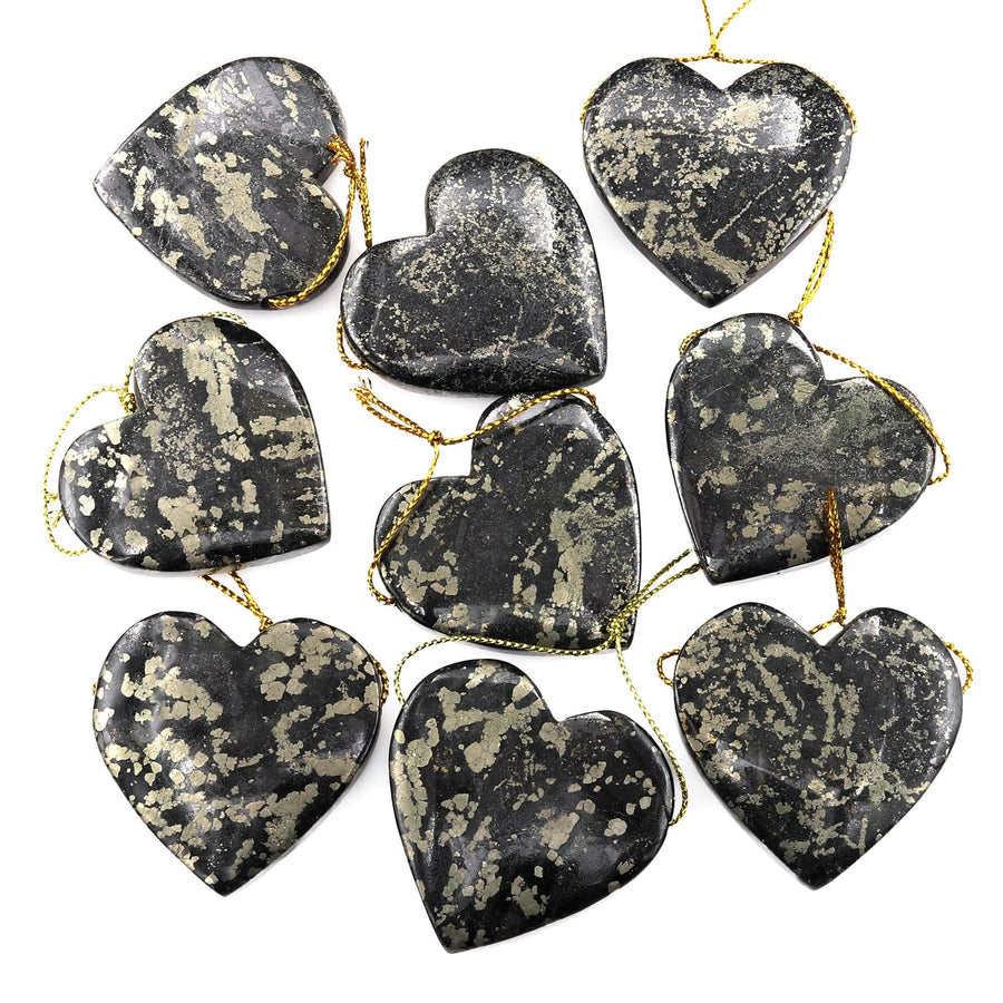 Rare Natural Pyrite in Magnetite Heart Pendant Side Drilled Gemstone Focal Bead