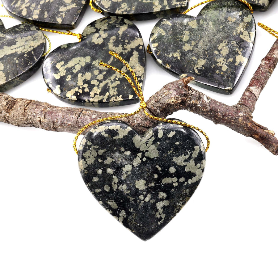 Rare Natural Pyrite in Magnetite Heart Pendant Side Drilled Gemstone Focal Bead