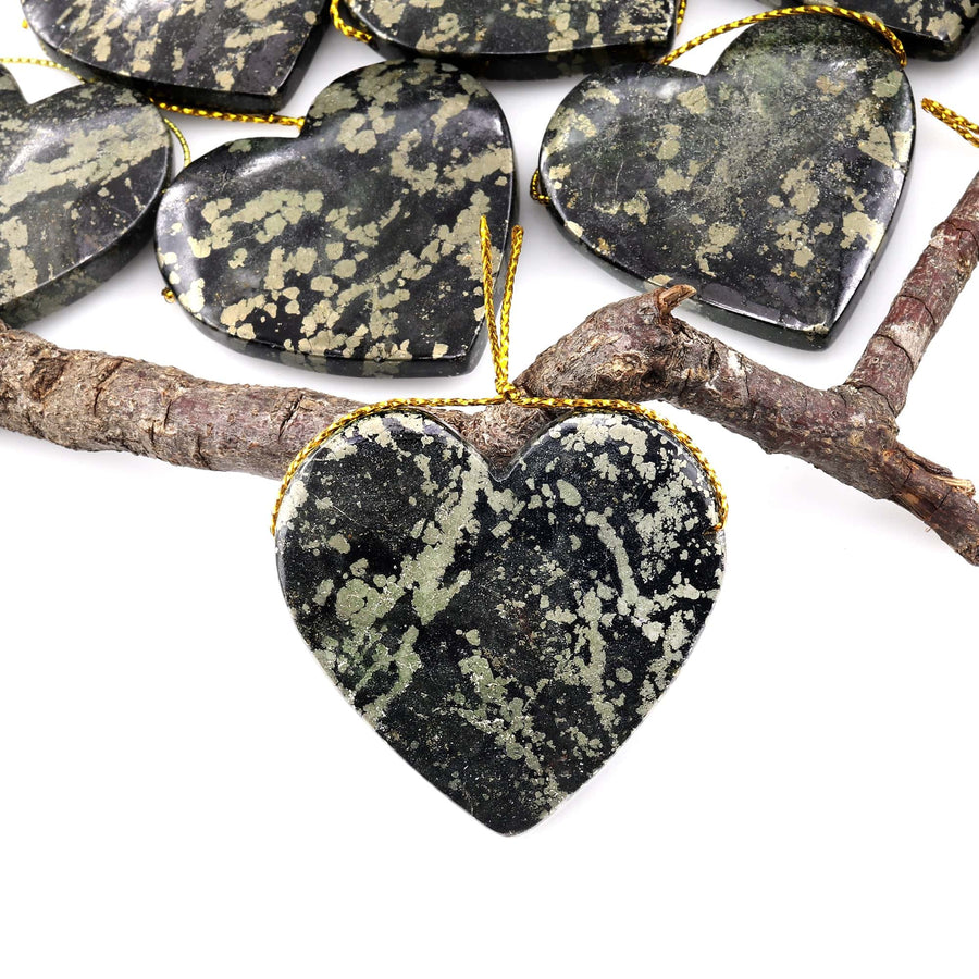 Rare Natural Pyrite in Magnetite Heart Pendant Side Drilled Gemstone Focal Bead