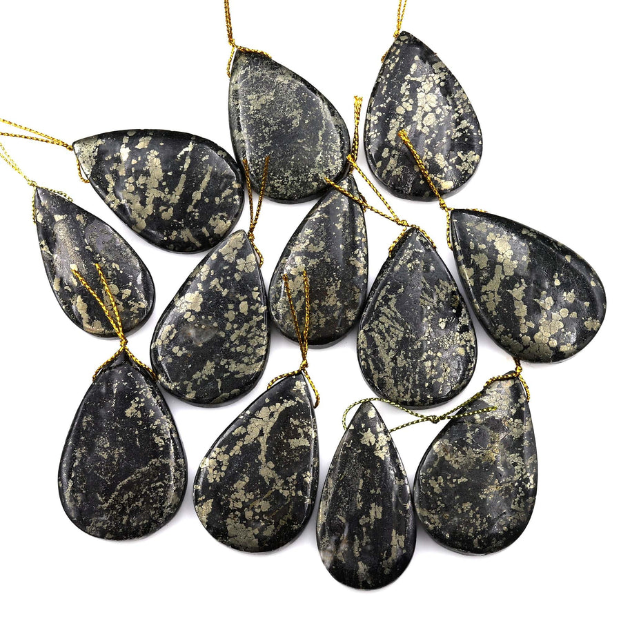 Rare Natural Pyrite in Magnetite Teardrop Pendant Side Drilled Gemstone Focal Bead