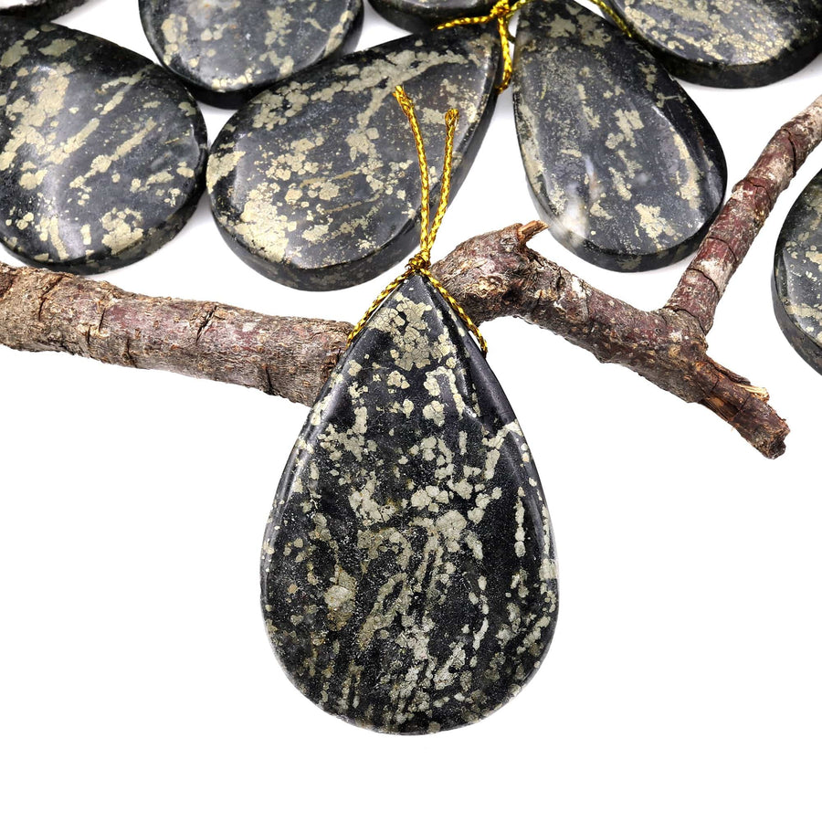 Rare Natural Pyrite in Magnetite Teardrop Pendant Side Drilled Gemstone Focal Bead