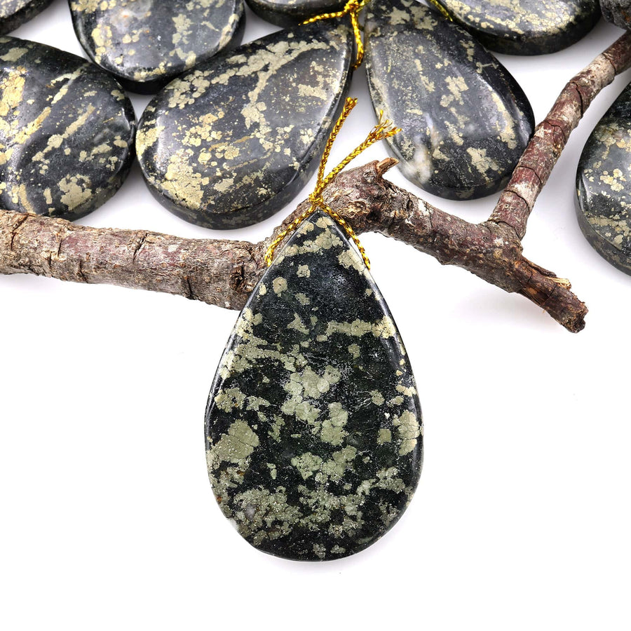 Rare Natural Pyrite in Magnetite Teardrop Pendant Side Drilled Gemstone Focal Bead