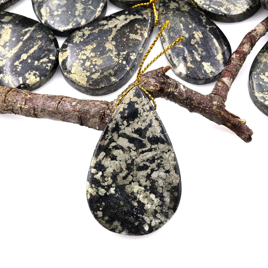 Rare Natural Pyrite in Magnetite Teardrop Pendant Side Drilled Gemstone Focal Bead