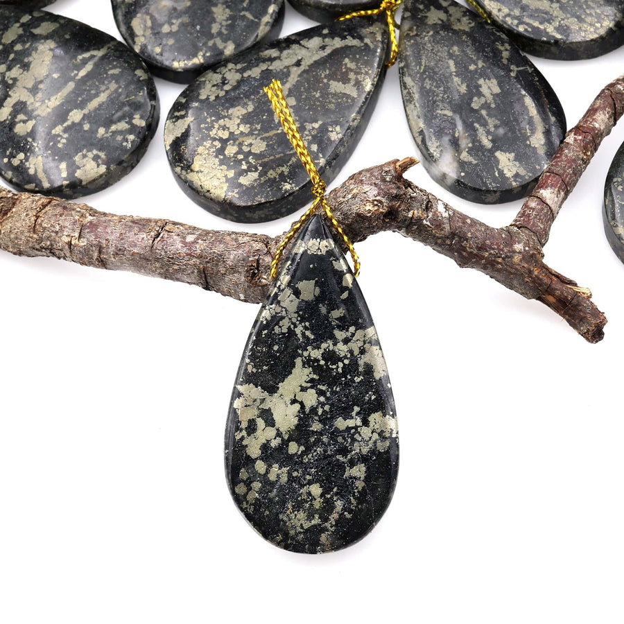 Rare Natural Pyrite in Magnetite Teardrop Pendant Side Drilled Gemstone Focal Bead