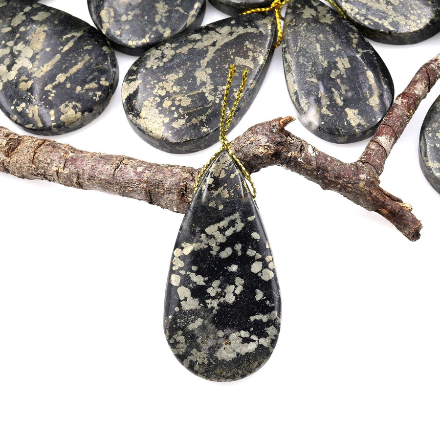 Rare Natural Pyrite in Magnetite Teardrop Pendant Side Drilled Gemstone Focal Bead