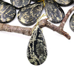 Rare Natural Pyrite in Magnetite Teardrop Pendant Side Drilled Gemstone Focal Bead