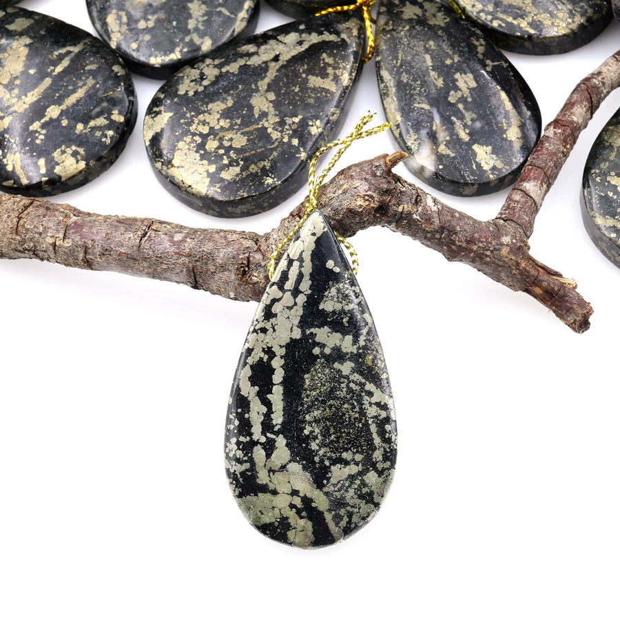 Rare Natural Pyrite in Magnetite Teardrop Pendant Side Drilled Gemstone Focal Bead