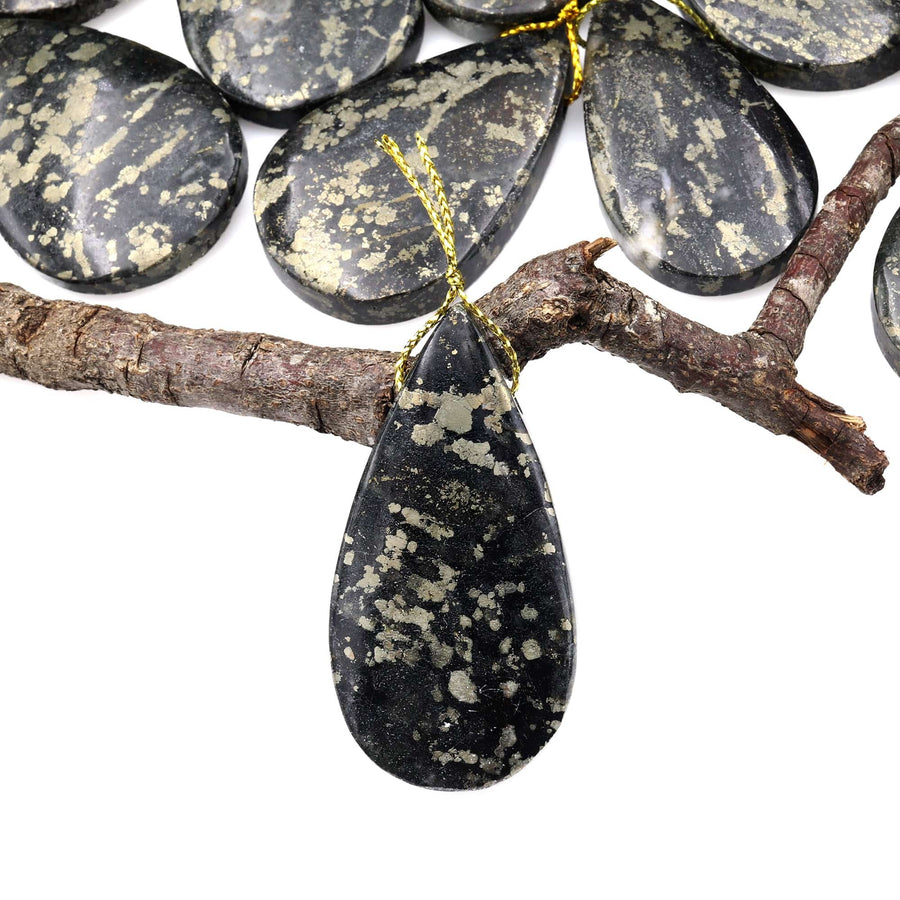 Rare Natural Pyrite in Magnetite Teardrop Pendant Side Drilled Gemstone Focal Bead