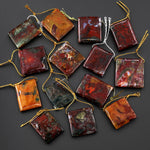From Oregon USA Natural Marston Agate Ranch Jasper Rectangle Side Drilled Pendant Earthy Green Red Brown American Gemstone