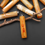 Natural Orange Yellow Carnelian Long Cylinder Pendant Natural Crystal Focal Bead