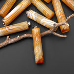 Natural Orange Yellow Carnelian Long Cylinder Pendant Natural Crystal Focal Bead