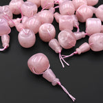 Natural Pink Rose Quartz Guru Beads 3 Holes T-Beads Set For Mala Making 12mm 14mm 18mm