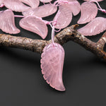 AAA Hand Carved Natural Pink Rose Quartz Angel Wing Pendant Bead Drilled Gemstone