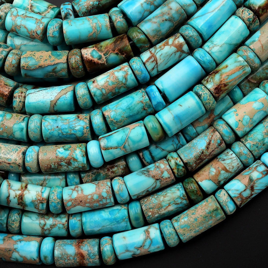 Aqua Terra Jasper Smooth Tube Cylinder Rondelle Beads Aka Turquoise Jasper 15.5" Strand