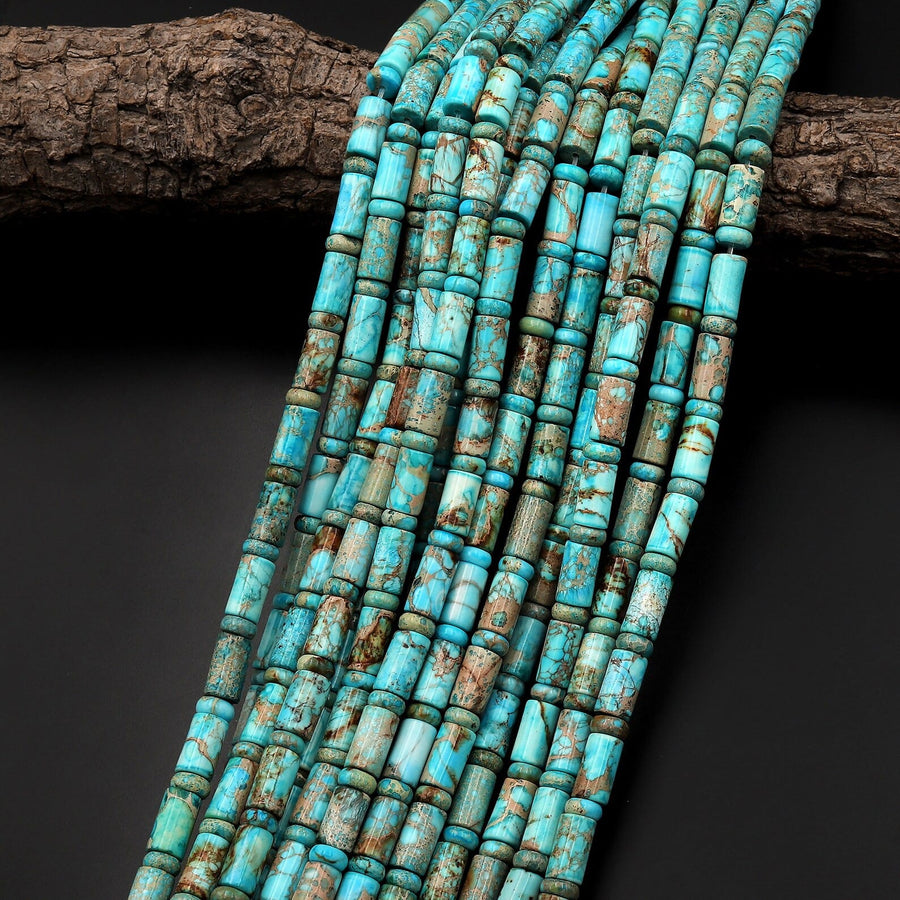 Aqua Terra Jasper Smooth Tube Cylinder Rondelle Beads Aka Turquoise Jasper 15.5" Strand