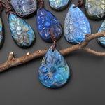 AAA Hand Carved Natural Labradorite Flower Pendant Gemstone