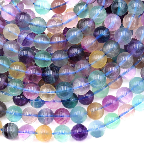 Natural Fluorite Beads 6mm 8mm Round Purple Green Blue Yellow Gemstone 15.5" Strand