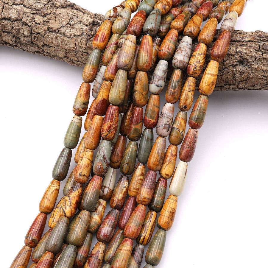 Natural Red Creek Jasper Long Teardrop Beads Aka Multi Color Picasso Jasper 15.5" Strand