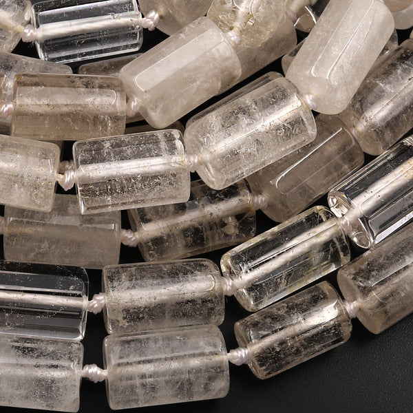 Natural Smoky Rock Crystal Quartz Beads Faceted Tube Nuggets 15.5" Strand