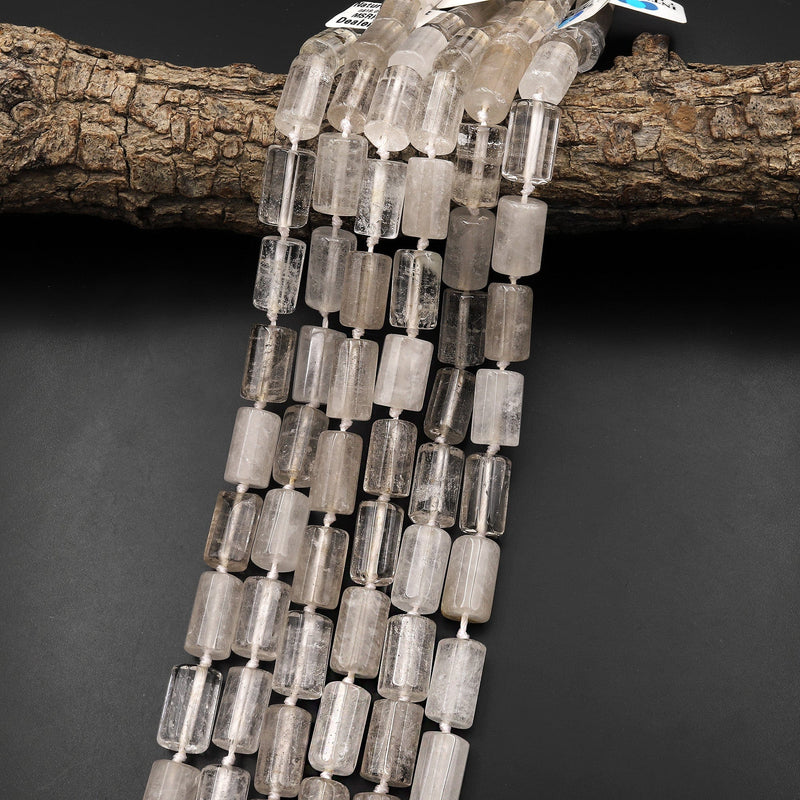 Natural Smoky Rock Crystal Quartz Beads Faceted Tube Nuggets 15.5" Strand