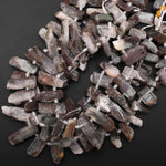 Natural Phantom Quartz Beads Large Freeform Rectangle Spike Brown Lodalite Minerals Matrix 15.5" Strand