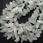 Natural Green Phantom Quartz Rough Raw Side Drilled Crystal Point Beads 15.5" Strand
