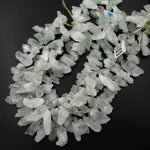 Natural Green Phantom Quartz Rough Raw Side Drilled Crystal Point Beads 15.5" Strand