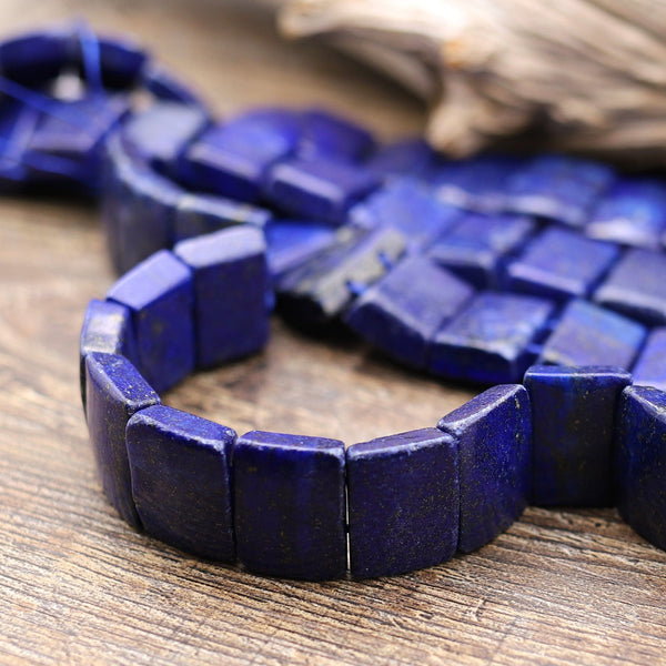 Double Drilled Natural Blue Lapis Rectangle Two Hole Bracelet Title Beads 15.5" Strand