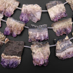 Raw Rough Natural Amethyst Stalactite Slice Pendant Organic Focal Beads Purple Druzy Drusy Slab Side Drilled Freeform Irregular 15.5" Strand
